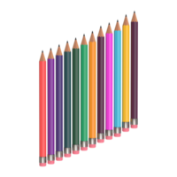 Realistic 3D pencils set in various colors, stationary design element png