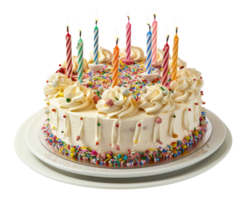 AI generated Birthday cake with colorful sprinkles on transparent background - stock png. png