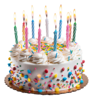 ai généré anniversaire gâteau avec coloré arrose sur transparent Contexte - Stock png. png