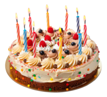 AI generated Birthday cake with colorful sprinkles on transparent background - stock png. png