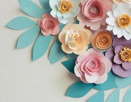 AI generated Background, paper cut, abstract, minimalism, aesthetic, pastel colors, flowers photo