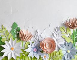 AI generated Background, paper cut, abstract, minimalism, aesthetic, pastel colors, flowers photo