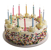 ai généré anniversaire gâteau avec coloré arrose sur transparent Contexte - Stock png. png