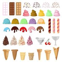 customizable illustration set of ice cream and toppings vector