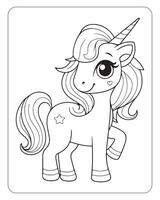 linda unicornio vector para niños colorante libro páginas, unicornio negro y blanco vector