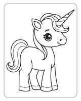 linda unicornio vector para niños colorante libro páginas, unicornio negro y blanco vector