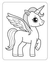 Cute Unicorn vector for kids coloring book pages, unicorn black and white vector