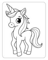 linda unicornio vector para niños colorante libro páginas, unicornio negro y blanco vector