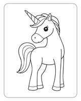 linda unicornio vector para niños colorante libro páginas, unicornio negro y blanco vector