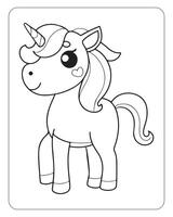 linda unicornio vector para niños colorante libro páginas, unicornio negro y blanco vector