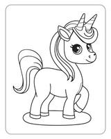 linda unicornio vector para niños colorante libro páginas, unicornio negro y blanco vector