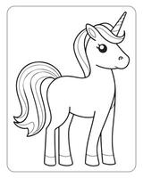 linda unicornio vector para niños colorante libro páginas, unicornio negro y blanco vector