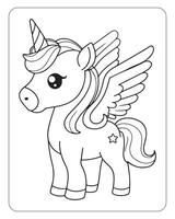 Cute Unicorn vector for kids coloring book pages, unicorn black and white vector