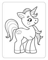 linda unicornio vector para niños colorante libro páginas, unicornio negro y blanco vector