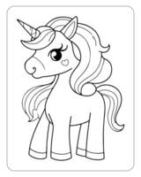 linda unicornio vector para niños colorante libro páginas, unicornio negro y blanco vector