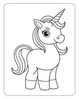 Cute Unicorn vector for kids coloring book pages, unicorn black and white vector