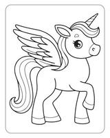 linda unicornio vector para niños colorante libro páginas, unicornio negro y blanco vector