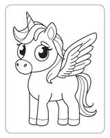 linda unicornio vector para niños colorante libro páginas, unicornio negro y blanco vector