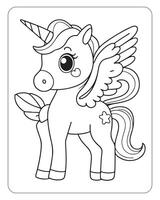 linda unicornio vector para niños colorante libro páginas, unicornio negro y blanco vector