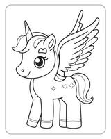 Cute Unicorn vector for kids coloring book pages, unicorn black and white vector