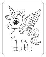 linda unicornio vector para niños colorante libro páginas, unicornio negro y blanco vector