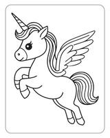 linda unicornio vector para niños colorante libro páginas, unicornio negro y blanco vector