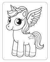 linda unicornio vector para niños colorante libro páginas, unicornio negro y blanco vector