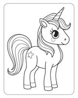 linda unicornio vector para niños colorante libro páginas, unicornio negro y blanco vector