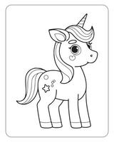 linda unicornio vector para niños colorante libro páginas, unicornio negro y blanco vector