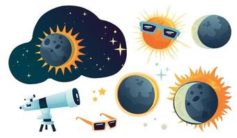 Set of space and solar eclipse. vector