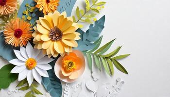 AI generated Background, paper cut, abstract, minimalism, aesthetic, pastel colors, flowers photo