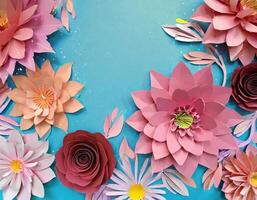 AI generated Background, paper cut, abstract, minimalism, aesthetic, pastel colors, flowers photo