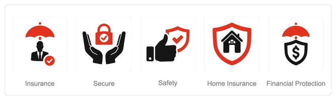 A set of 5 Insurance icons as Financial Protection, insurance, secure, safety vector