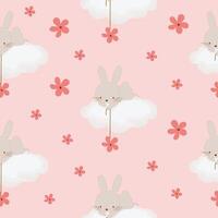 cute bunny in flowers sky hand drawn seamless pattern vector illustration for decorate invitation greeting birthday party celebration wedding card poster banner textile wallpaper paper wrap background
