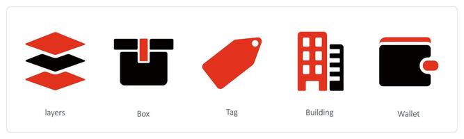 layers, box and tag icon concept vector
