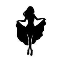 Black silhouette woman standing, people on white background vector