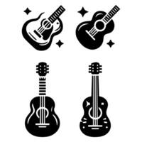 Acoustic and electric guitar outline musical instruments Vector isolated silhouette guitare doodle