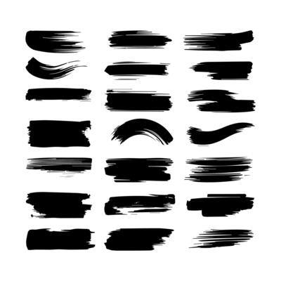 Set of black paint, ink brush strokes, brushes, lines, grungy. Dirty artistic design elements, boxes, frames. Vector illustration. Isolated on white background. Freehand drawing.