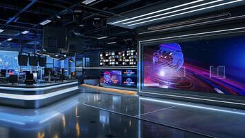 3d virtueel TV studio nieuws, backdrop voor TV shows .TV Aan muur.3d virtueel nieuws studio achtergrond,3d illustratie video