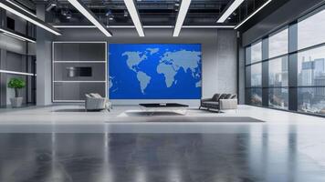 3D Virtual TV Studio News, Backdrop For TV Shows .TV On Wall.3D Virtual News Studio Background,3d illustration video