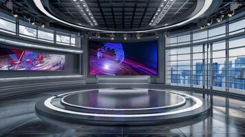 3D Virtual TV Studio News, Backdrop For TV Shows .TV On Wall.3D Virtual News Studio Background,3d illustration video