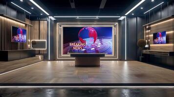 3D Virtual TV Studio News, Backdrop For TV Shows .TV On Wall.3D Virtual News Studio Background,3d illustration video