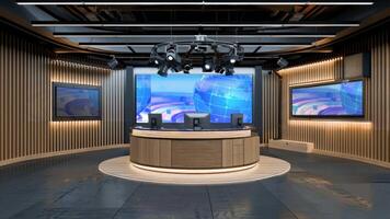 3d virtueel TV studio nieuws, backdrop voor TV shows .TV Aan muur.3d virtueel nieuws studio achtergrond,3d illustratie video