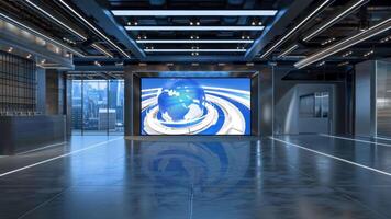 3D Virtual TV Studio News, Backdrop For TV Shows .TV On Wall.3D Virtual News Studio Background,3d illustration video