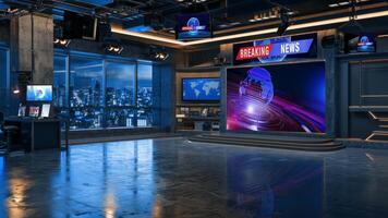 3D Virtual TV Studio News, Backdrop For TV Shows .TV On Wall.3D Virtual News Studio Background,3d illustration video