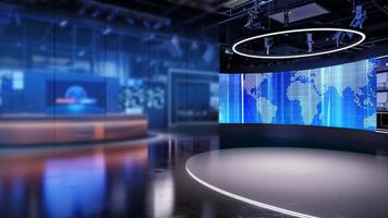 3D Virtual TV Studio News, Backdrop For TV Shows .TV On Wall.3D Virtual News Studio Background,3d illustration video