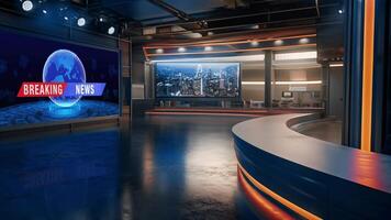 3D Virtual TV Studio News, Backdrop For TV Shows .TV On Wall.3D Virtual News Studio Background,3d illustration video