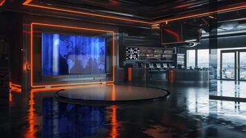 3d virtueel TV studio nieuws, backdrop voor TV shows .TV Aan muur.3d virtueel nieuws studio achtergrond,3d illustratie video