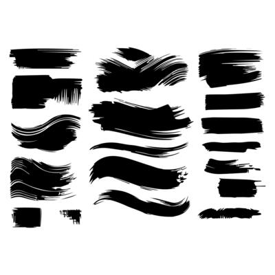 Set of black paint, ink brush strokes, brushes, lines, grungy. Dirty artistic design elements, boxes, frames. Vector illustration. Isolated on white background. Freehand drawing.