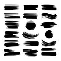 Set of black paint, ink brush strokes, brushes, lines, grungy. Dirty artistic design elements, boxes, frames. Vector illustration. Isolated on white background. Freehand drawing.